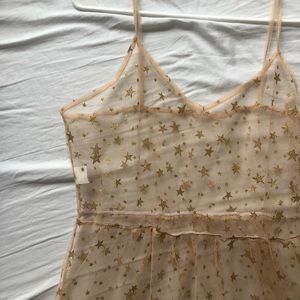 Gold Stars Tulle See-Through Dress